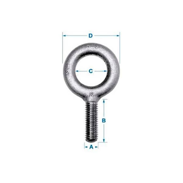Eye Bolt 7/16"-20, 1.375 in Shank, 1.09375 in ID, Steel, Plain